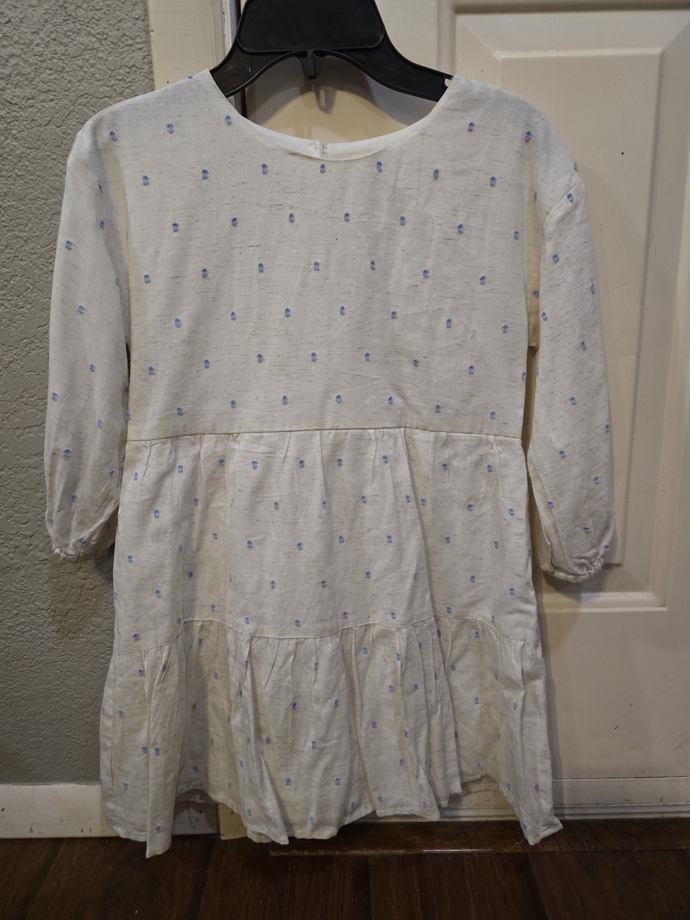 Copper Key Cream Dress with Blue Dot Embroidery